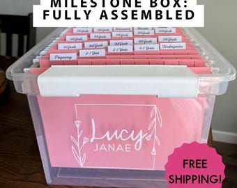 Kids School Memory Box | Keepsake File Bin for School Papers, Artwork, Report Cards