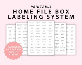 Printable Home File Tabs: 80 Pre-Labeled Tabs, 5 Fonts (Instant Download)