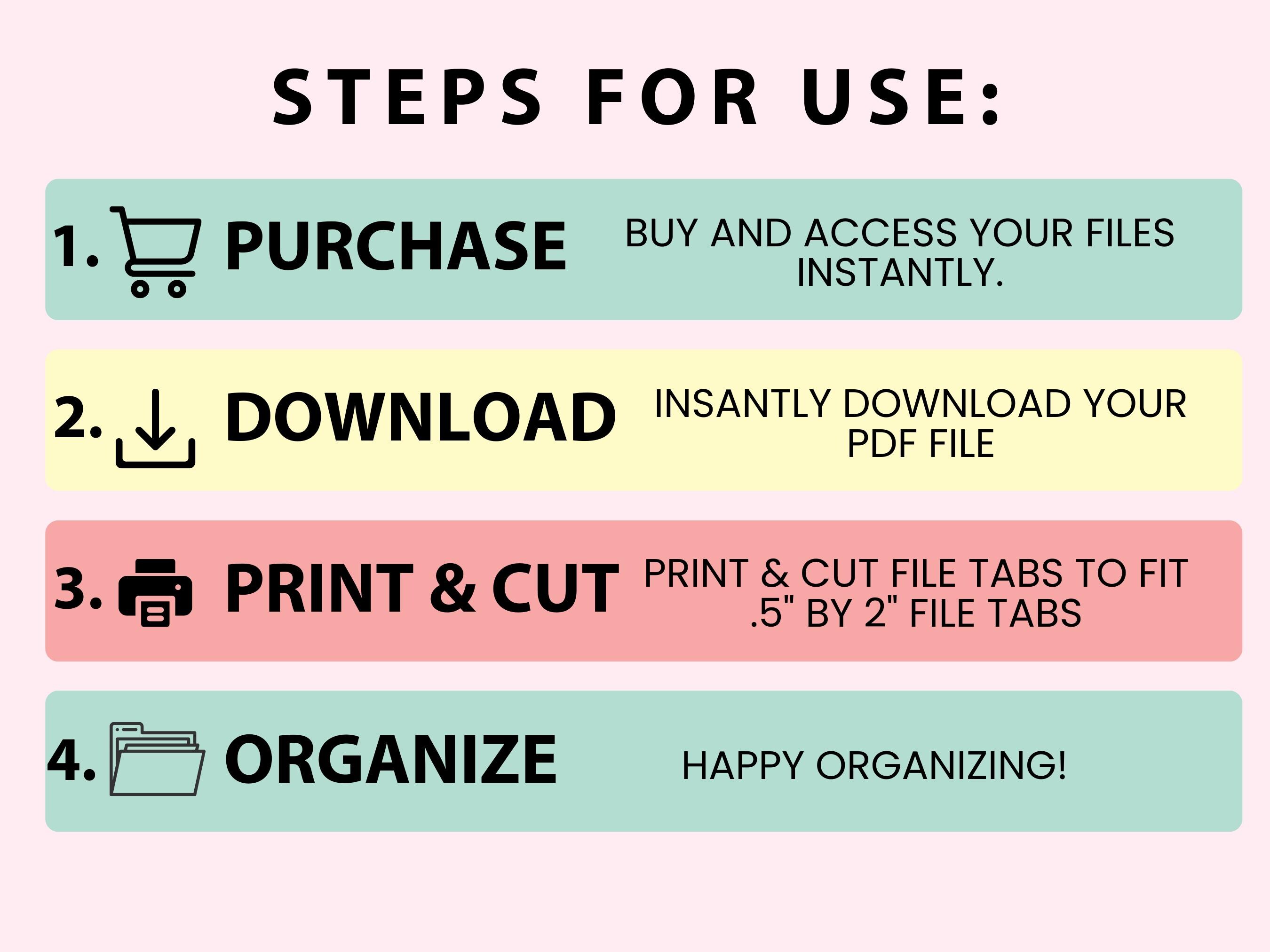 Print File Tabs Printable Home File Tabs: 80 Pre-labeled Tabs, 5 Fonts (instant ...