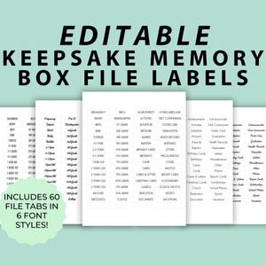 Keepsake Box File Folder Labels | Canva Template | Printable Filing System | 60 Pre-Filled Tabs + 6 Fonts | Instant Download | File Tabs