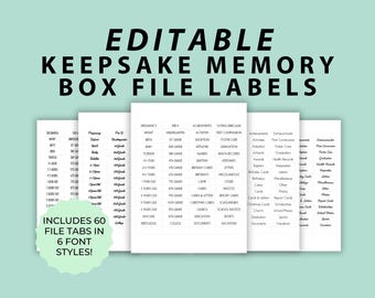 Etiquetas editables para cajas de recuerdos: Pestañas para hitos infantiles (Descarga instantánea)