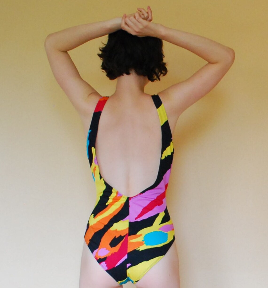 Multicolor tiger stripe one piece swimsuit. pink red orange Etsy