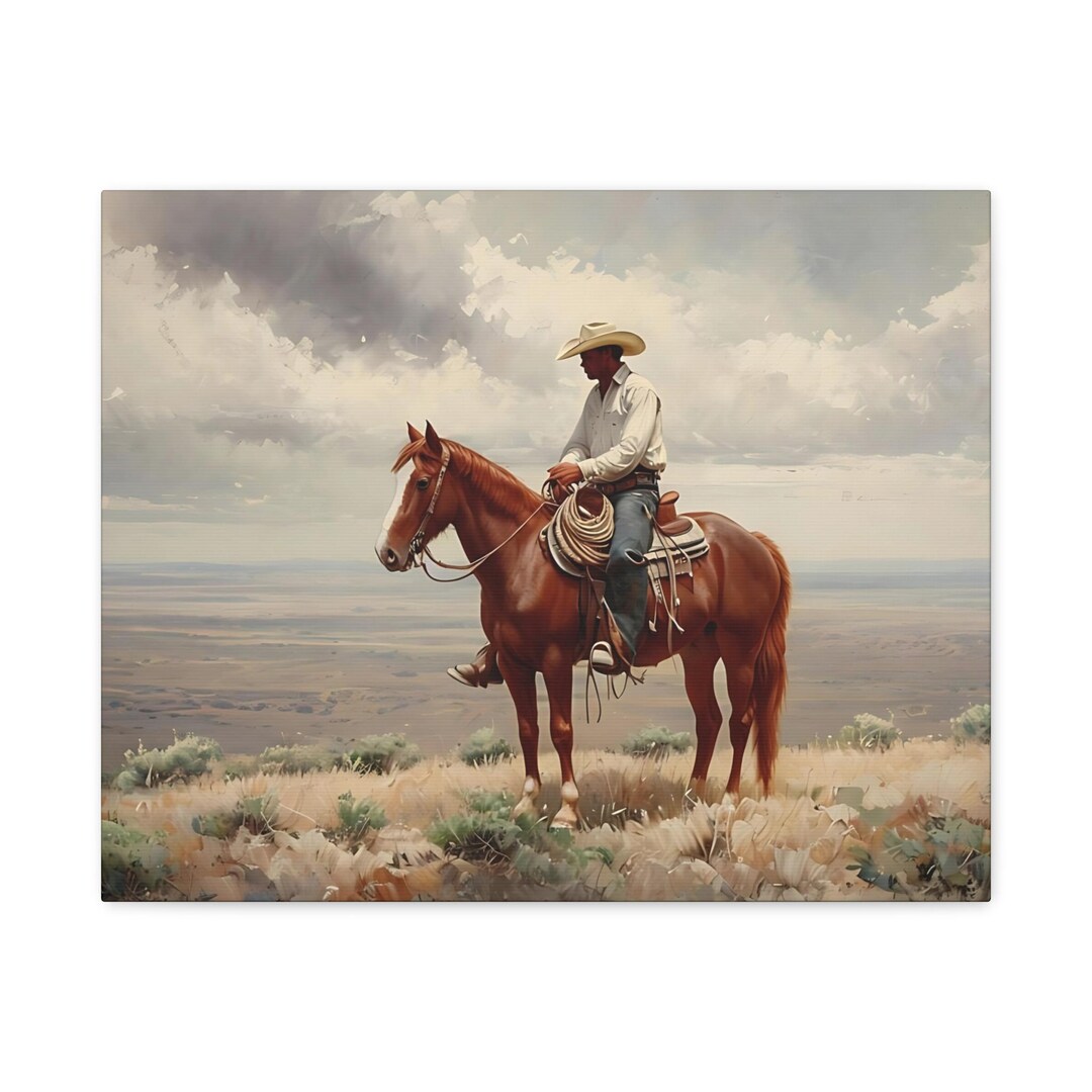 Cowboy Canvas Art Print, Rustic Wall Decor, Western Home Decor, Horse ...