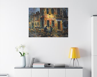 Künstlerische Leinwand - Romantische Café Szene, Wand Kunst, Wohnkultur, Galerie Stil, Geschenk für Paare, Jubiläum Dekor