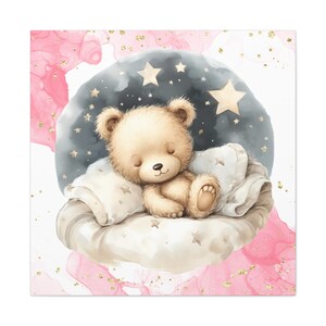 Süßer Teddybär Kinderzimmer Wand Kunst Druck Baby schlafender Bär im Mond mit Sternen Baby Room Decor Kinderzimmer Poster für Jungen & Mädchen Baby Geschenk