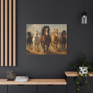 Wild Horses Running Wall Art, Desert Western Landscape Print, Galloping Horse Canvas, Rustic Cowboy Decor, Southwest Home Vibes