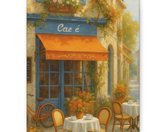 Charming Café Canvas Art Print, Cozy Home Decor, Cafe Wall Art, French Bistro Decor, Kitchen Wall Art, for Coffee Lovers
