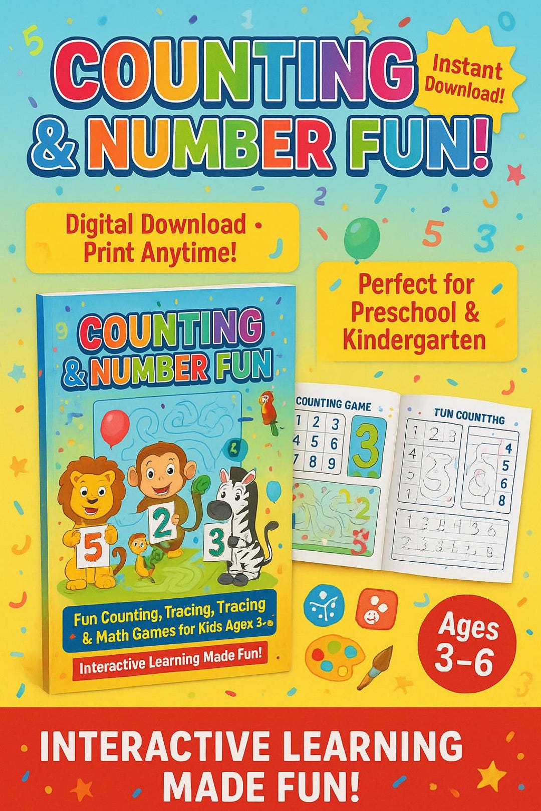 Counting and Number Fun Kids Activity Book, Preschool Math Worksheets ...