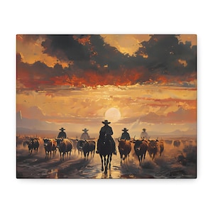Cowboy Sunset Canvas Print, Western Home Decor, Rustic Art, Gift for Cowgirl, Farmhouse Wall Art, Vintage Style