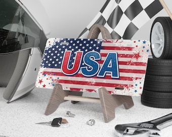 Vaterhaftes Nummernschild mit USA-Flagge: Rostfreies amerikanisches Auto-Etikett aus Aluminium