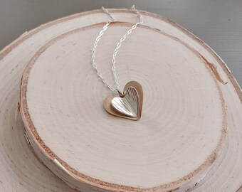 Linear Texture Mixed-Metal Heart Pendant