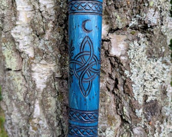 Bastón de bruja – Bastón de madera tallado a mano con nudo de bruja y luna creciente, 172 cm