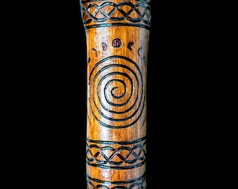 Nordic Moon Spiral Birch Staff 137cm- Hand Carved Walking Stick