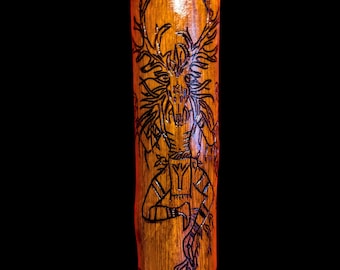 Cernunnos Horned Celtic God with Serpent & Torque - Birch Ritual Staff 154cm