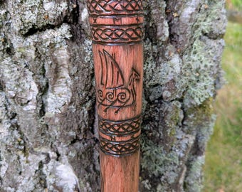 Viking Staff – Longship Hand-Carved Willow Walking Stick, 137cm