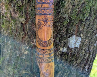 Viking Staff – World Serpent Hand-Carved Wooden Walking Stick, 172cm