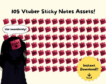 105 Vtuber Sticky Note Stream Overlay, PNG Streamer Asset (Digital File)