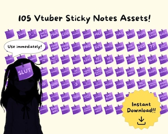 Vtuber Sticky Note Stream Overlay, 105 Funny PNG Assets (Digital File)