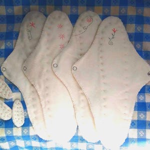 Postpartum Pads/ Nighttime Cloth Pads plus three free Interlabial pads, 100% Organic Cotton Cloth Pads,  4 count