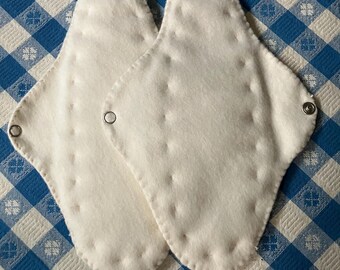 Reusable Menstrual Pads, 100% Organic Cotton, Hand stitched, Heavy day time flow, 10”x 7”