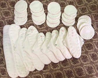 PostPartum Pads, Post Birth, Nursing Pads, Heavy Overnight, Heavy day time  Cloth pads, after birth, 100% Organic cotton cloth pads