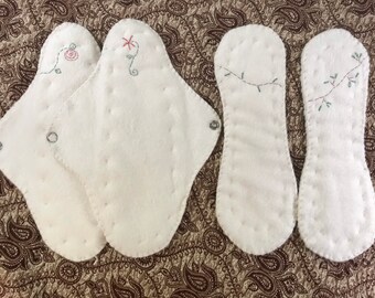 Absorventes de pano, absorventes menstruais orgânicos, fluxo intenso com asas e protetores de calcinha, reutilizáveis, sustentáveis