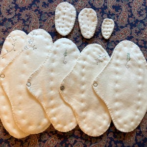 Menstrual pads, 100% Organic Cotton cloth, reusable pads, two 10”x7”, three 8”x7” plus three free Interlabial pads, pantyliners