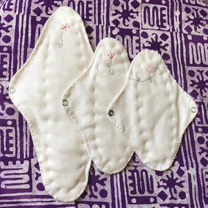 3 Count, 100% GOT certified  Organic Cotton Cloth Menstrual Pads, Heavy and moderate night time and day time flow