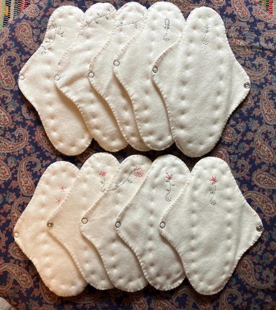Organic Cotton Cloth Pads, Heavy and light Flow Day Use, Hand Stitched