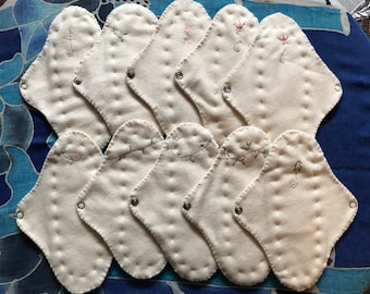 Dez unidades, absorventes menstruais de pano 100% algodão orgânico para fluxo moderado a leve, menarca, protetores diários, incontinência. mais por menos