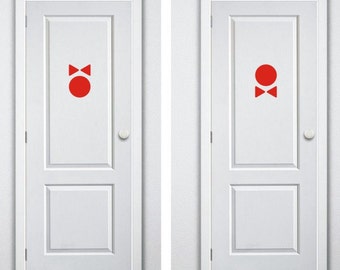WC Toilet Door Vinyl Decal Vinyl Adhesive Sign Set of 2 -  5/5"each  (13/13cm)