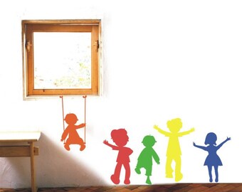 子供用ウォールステッカー5枚セット（ビニール製、子供用シルエット）
