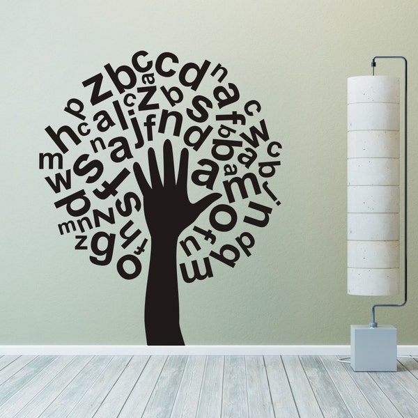 Tree of Words Vinyl Wall Decal English Letters Sticker Design