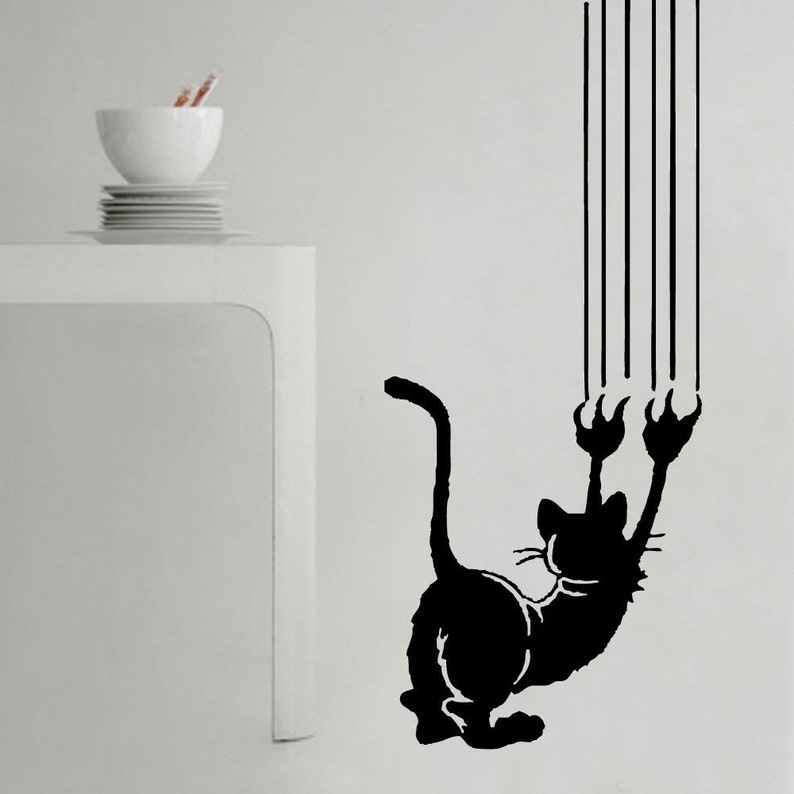 Crazy Scratching Cat Vinyl Wall Decals Home Decor image 2