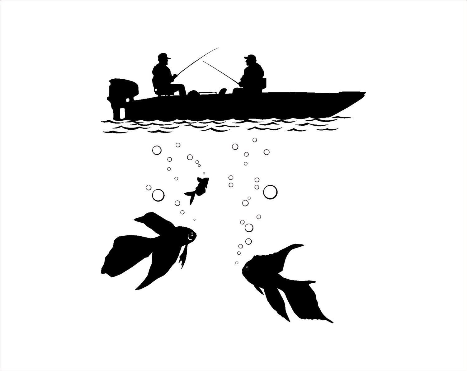 Fishing Fisherman Silhouette in the Boat Underwater Fish ...