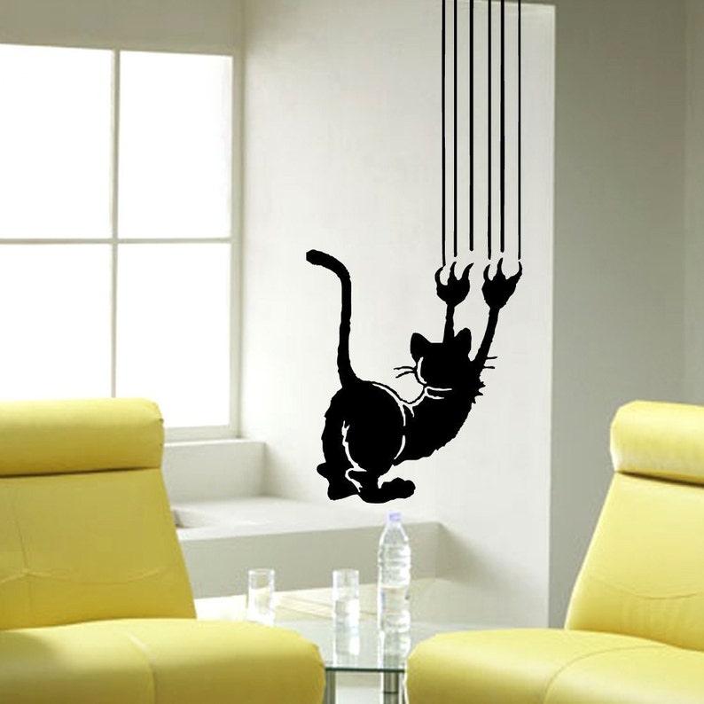 Crazy Scratching Cat Vinyl Wall Decals Home Decor image 4