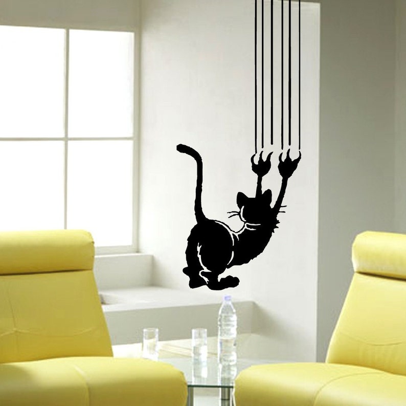 Crazy Scratching Cat Vinyl Wall Decals Home Decor Etsy