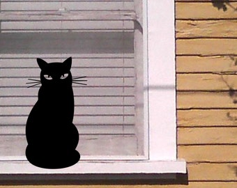 Svart katt silhuett på fönsterbrädan vinylklistermärke dekal kattunge tecknad inredning