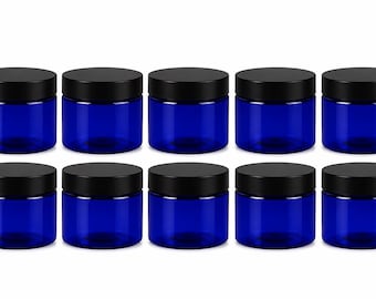 3 oz Cobalt Blue Plastic Jars with Child-Resistant Lids (10 Pack)