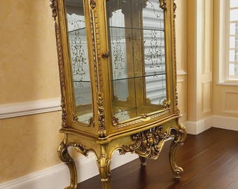 Stunning Italian “SILIK” Gold Curio Hutch Cabinet  Italy