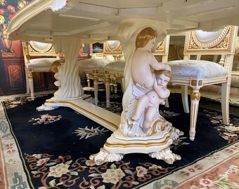 Exquisite Italian Rococo Dining Table  with Cherubs Pedestal Base 6 chairs SILIK style Made in Italy Rococo Baroque Victorian