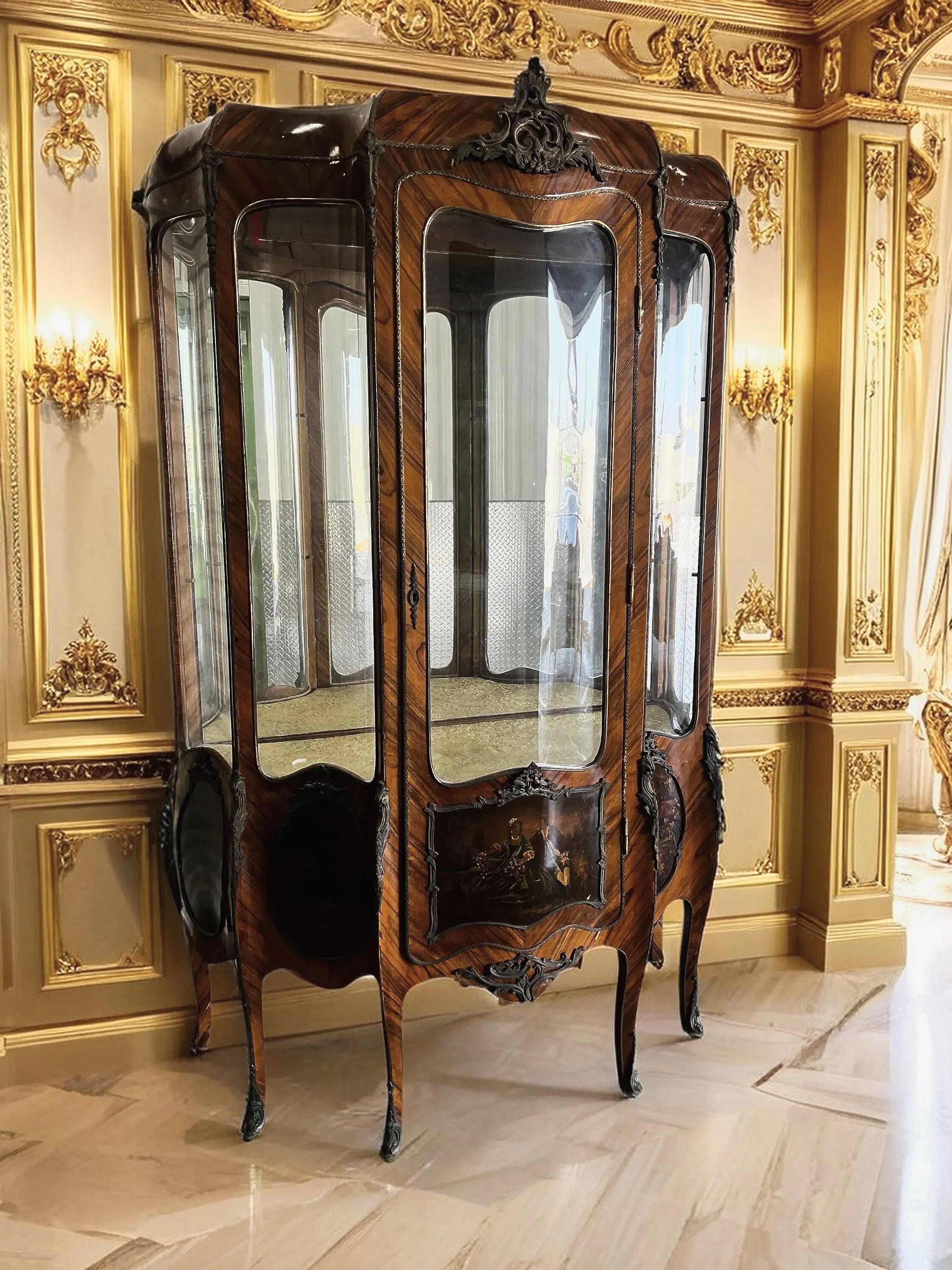 Magnificent Antique Handpainted Handmade French Curio Show Case