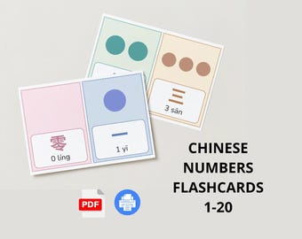 Chinese Numbers 1-20 Flashcards, Learn Chinese with Flashcards, Homeschool Printables, Instant Download