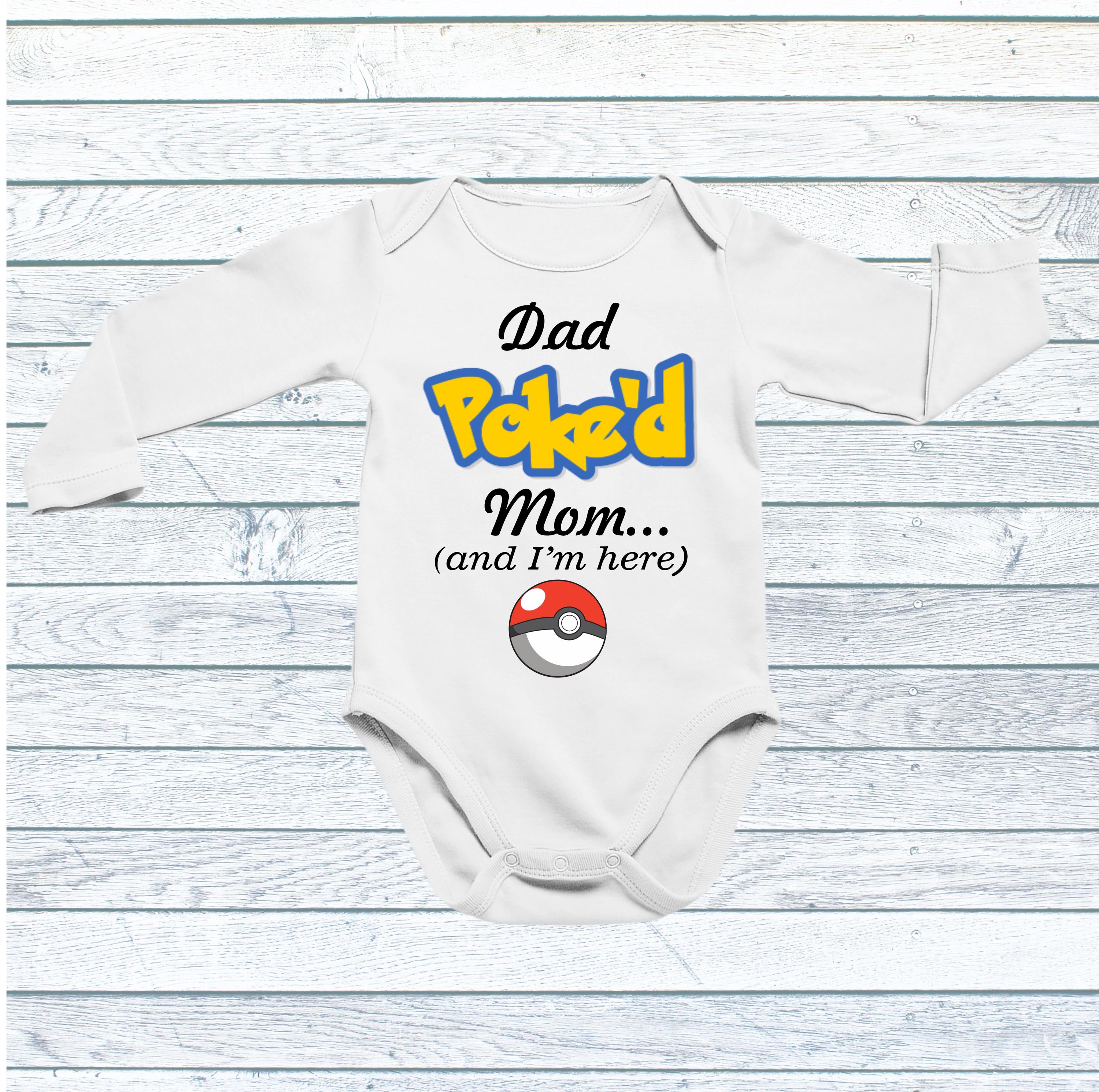 Funny Baby Announcement Bodysuit, Pokemon Baby Bodysuit, Dad Poked Mom and  I Am Here Baby Bodysuit, Baby Shower Gift, - Etsy, image size:3000x2982