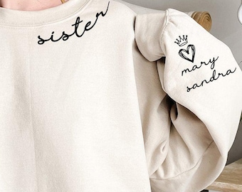 Custom Sister Sweatshirt, Matching Sister Sweatshirt, Sister Birthday Gift, Trendy Minimalist Sweatshirt, Personalized Sister Names Sweater