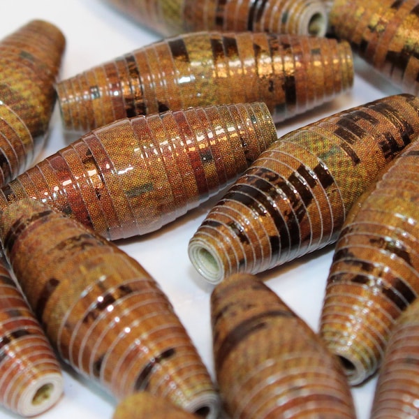 Wood and Copper Hand Rolled Paper Beads by Leah of LandL