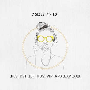 Girl with Sunglasses Machine Embroidery Designs, Beach Mood and Summer Vibes Embroidery Files, Instant Download, PES DST, Sizes 7