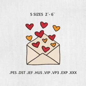 Liebesbrief Stickdatei, Liebe DST PES Stickdatei, Maschinenstickdatei, digitaler Download, Größen 5