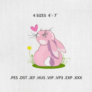 Cute Bunny Machine Embroidery Designs, Baby Rabbit Embroidery Files for Kids, DST, PES Formats, Instant Download, sizes 4