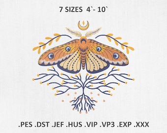 Lunar Moth Machine Embroidery Designs: Mystic Butterfly PES JEF DST Files, Instant Download